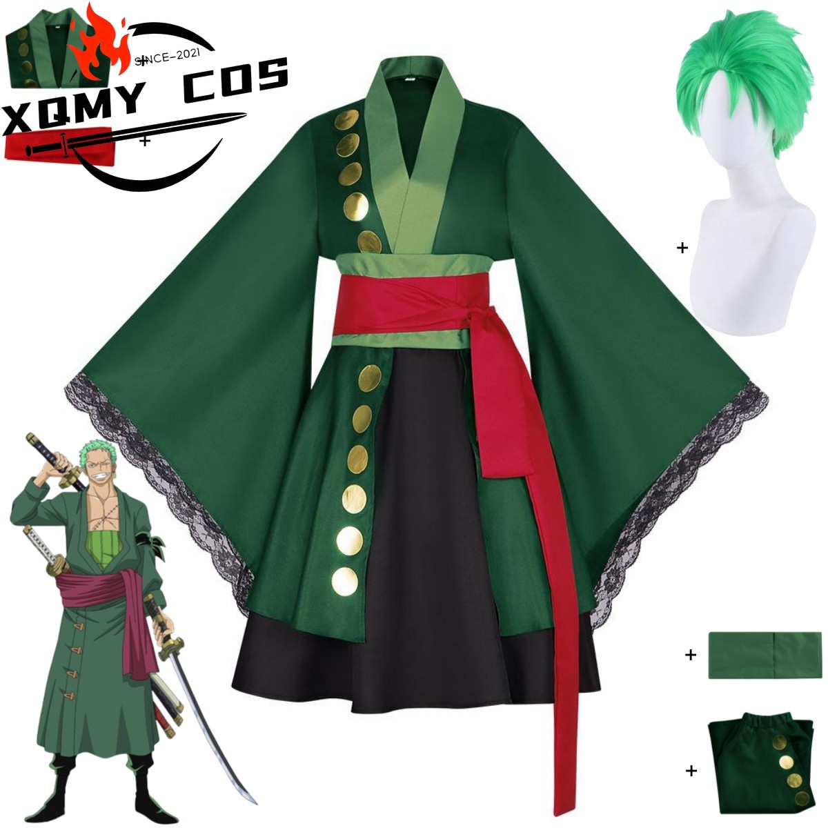 Anime Zoro Cosplay Female - XqAnime Roronoa Zoro Kostum Cosplay Wano