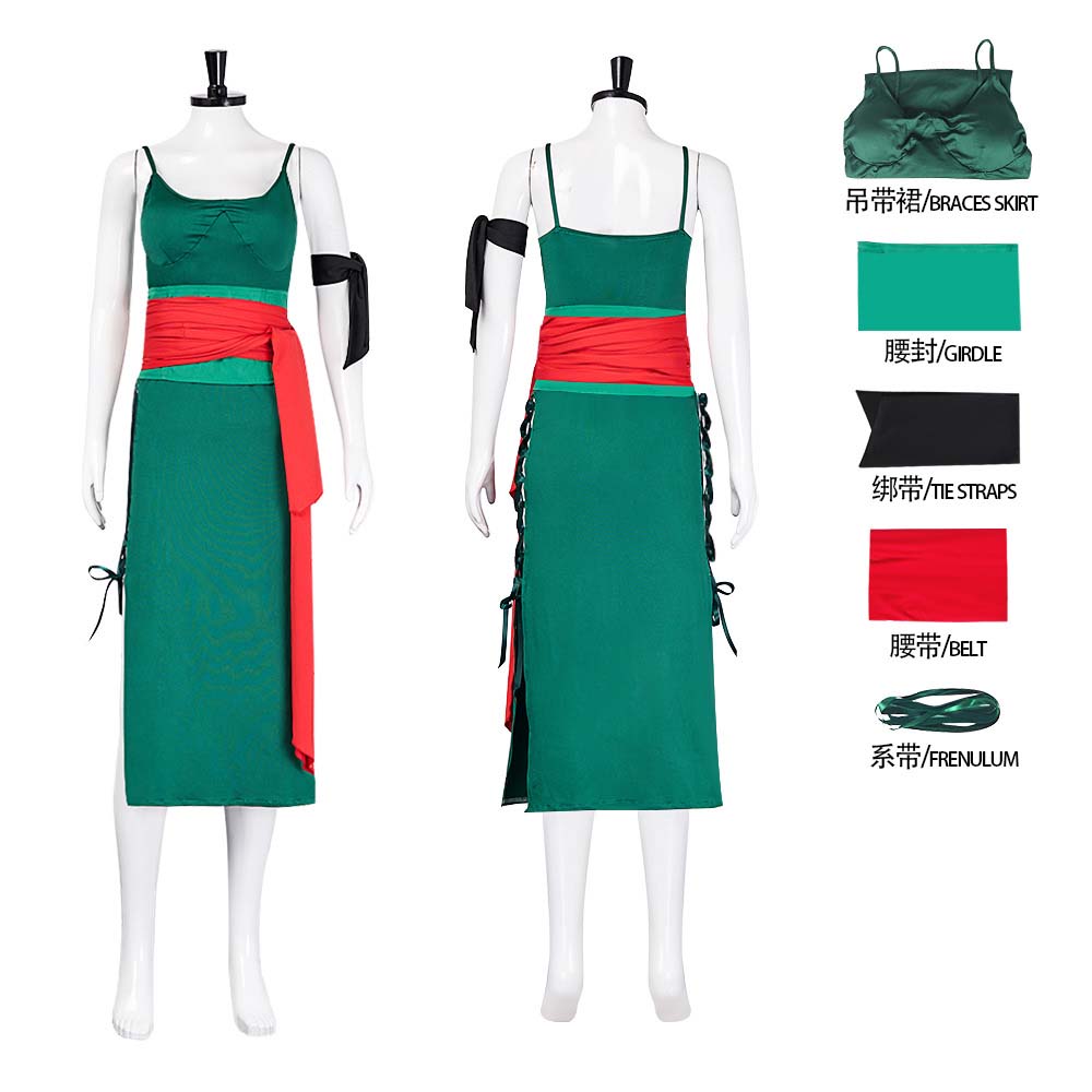Anime Zoro Cosplay Female - Kostum Gaun Hijau Cosplay Anime Roronoa