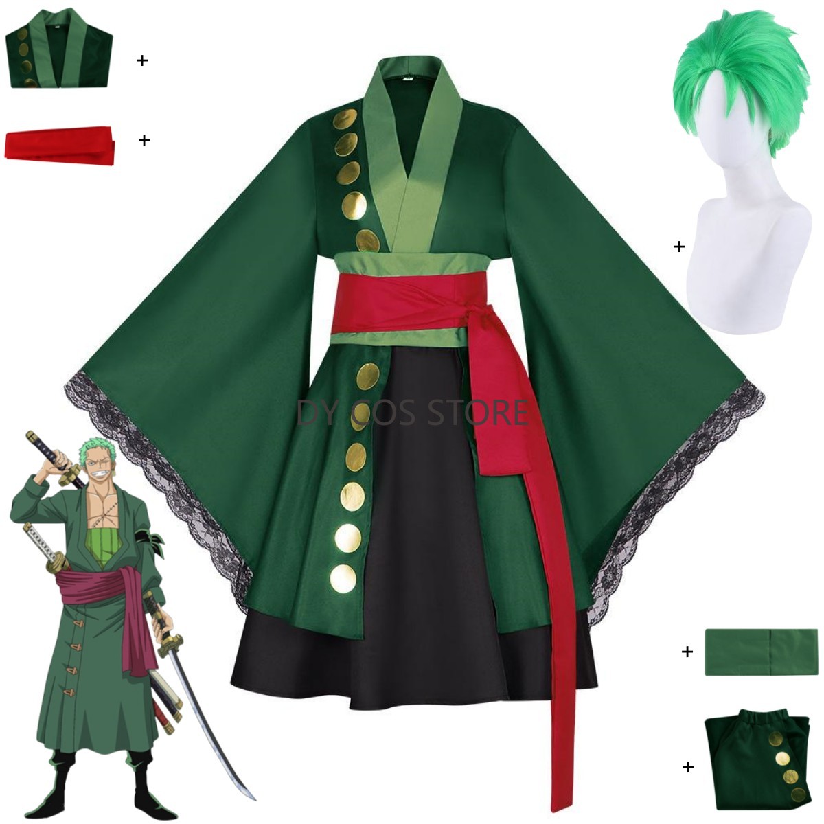 Anime Zoro Cosplay Female - Kostum Cosplay Anime Roronoa Zoro Wano