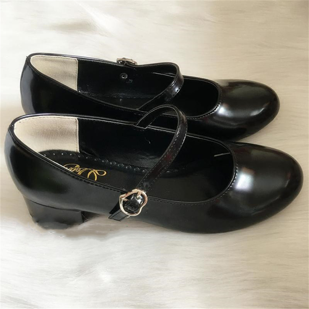 Cosplay Korean Anime - Sepatu PU Kepala Bundar Hak Rendah