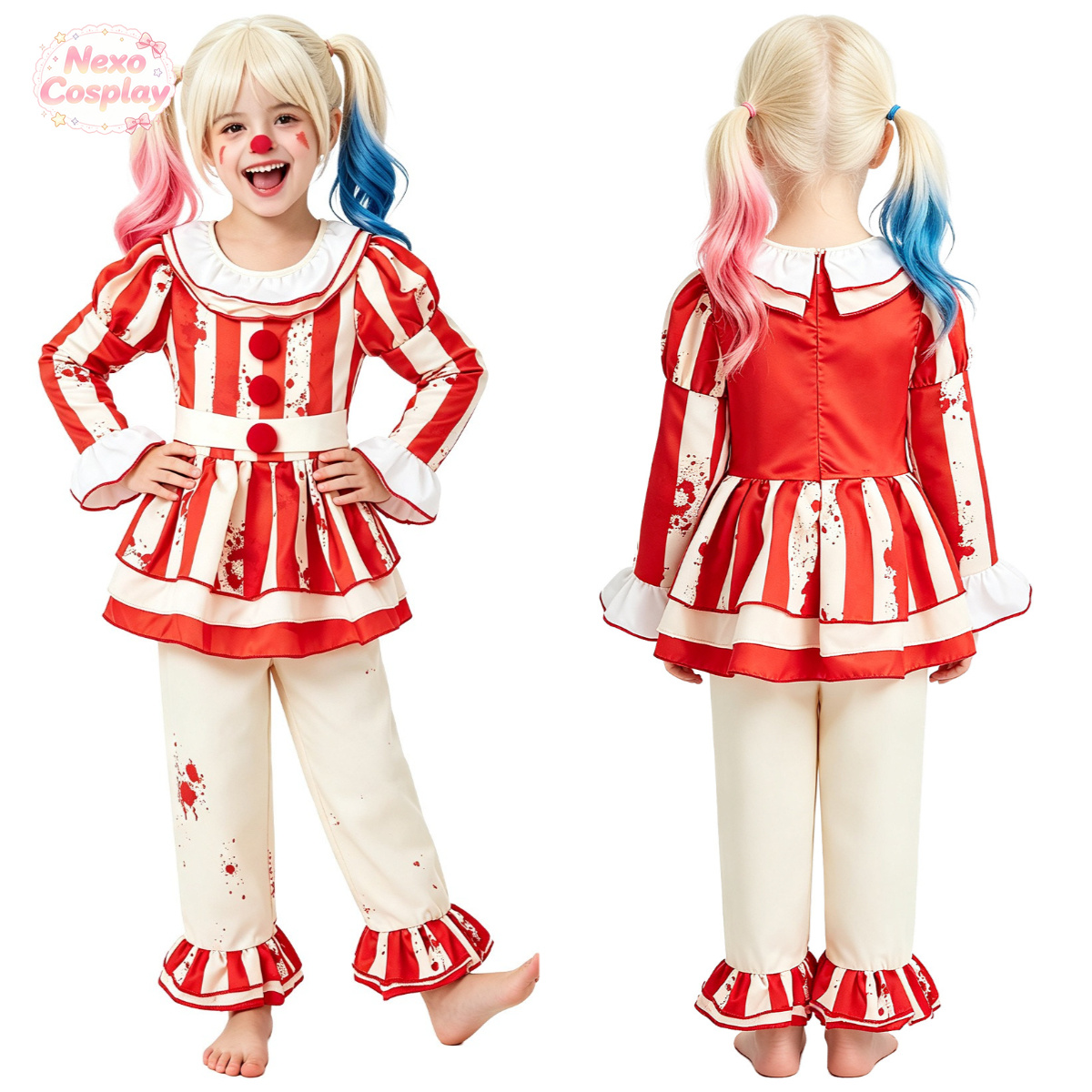Setelan Badut Horor Bergaris M - Kids Cosplay Anime ulasan dan harga