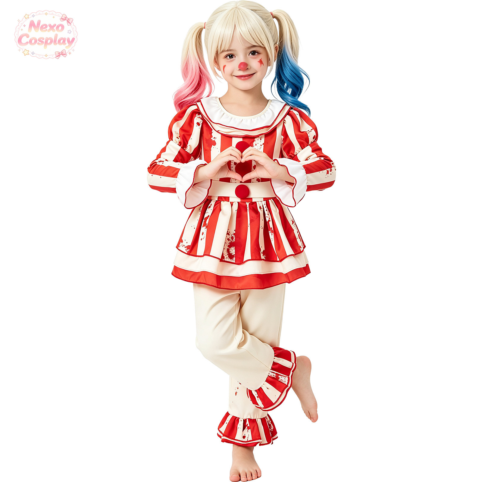 Setelan Badut Horor Bergaris M - Kids Cosplay Anime ulasan dan harga